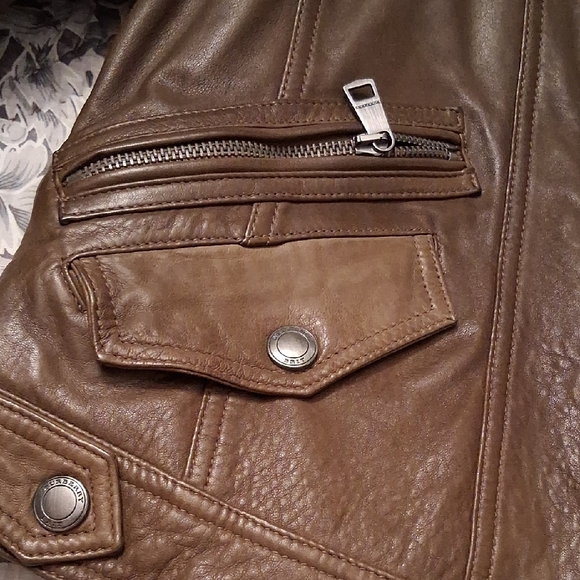 Burberry Brit Brown Leather Moto Jacket - Picture 8 of 12